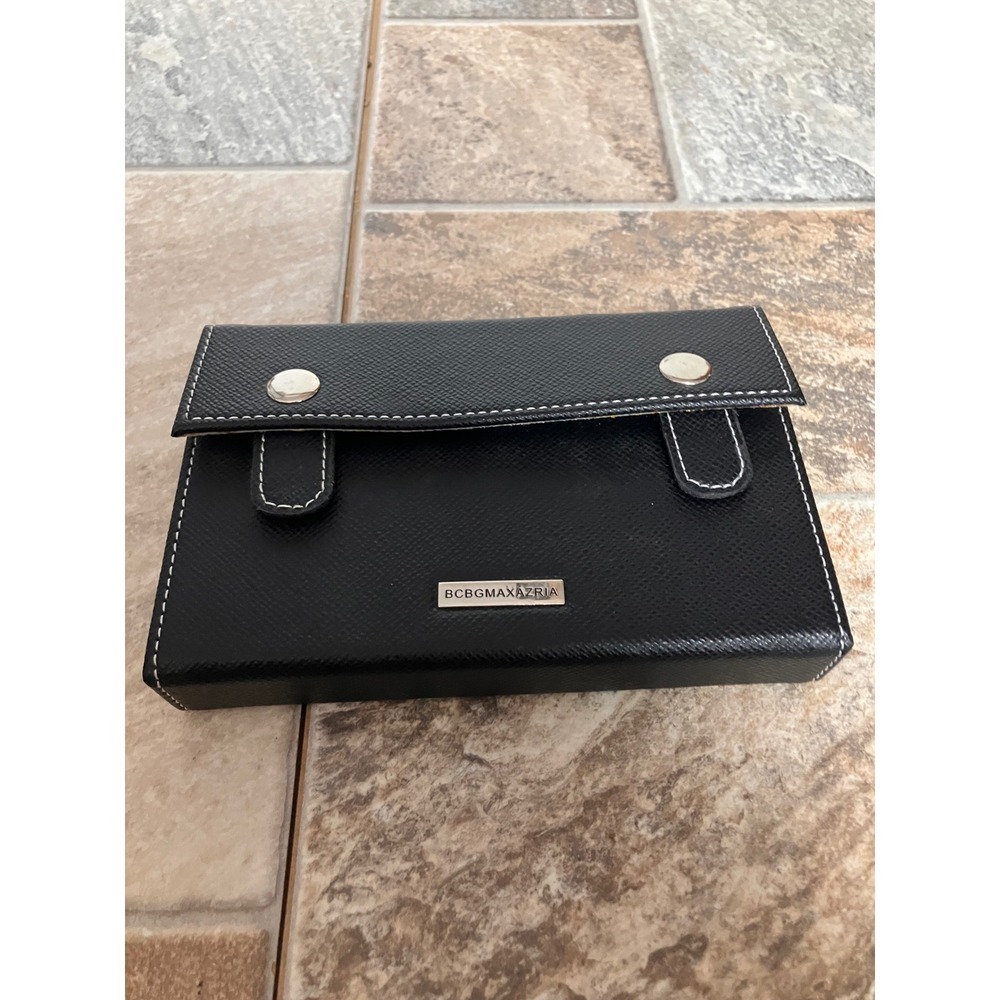 BCBGMAXAZRIA Black Saffiano Faux Leather Travel Playing Card and Dice Game Set